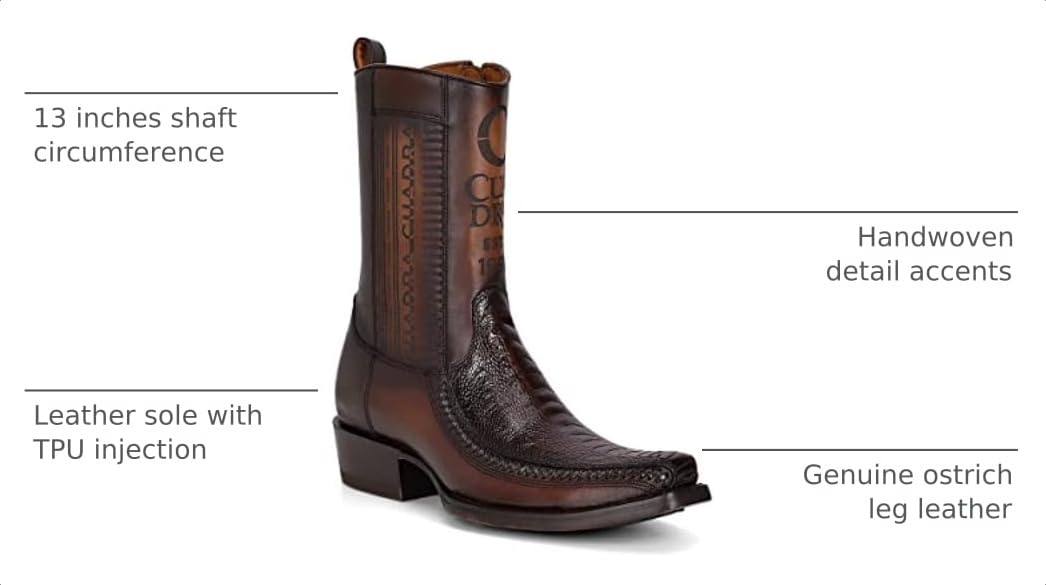 Brown Ostrich Leg Leather Cowboy Boots Y447