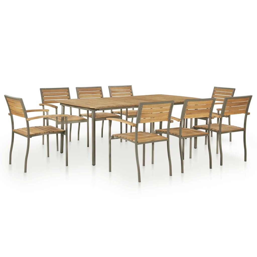9 Piece Natural Wood and Grey Steel Outdoor Dining Set K44490