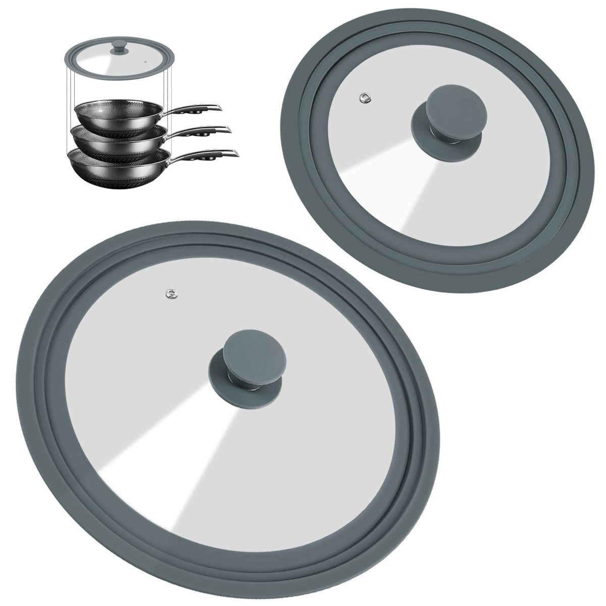 2 Pack Silicone Tempered Glass Universal Lid for Pots Pans and Skillets X231