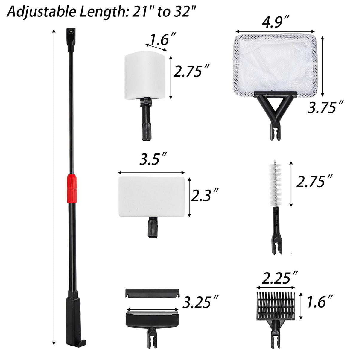 6 in 1 Aquarium Cleaning Tool Kit with Adjustable Telescopic Long Handle D51776