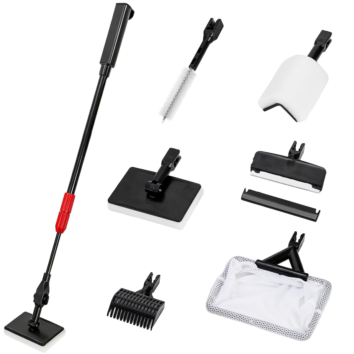 6 in 1 Aquarium Cleaning Tool Kit with Adjustable Telescopic Long Handle D51776