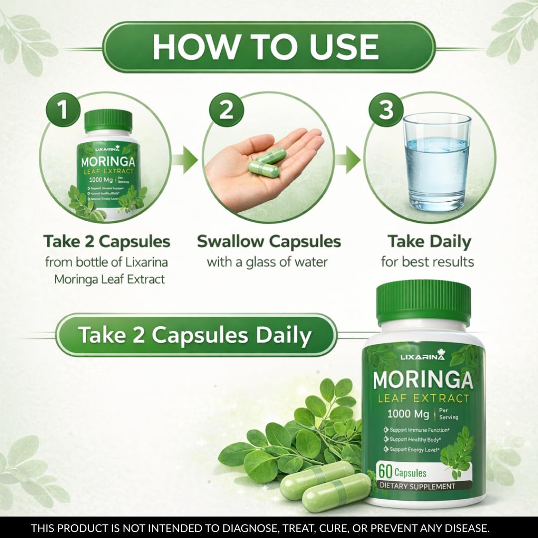 Moringa Capsules Organic 1000MG 60 Count Pack-2 N51606