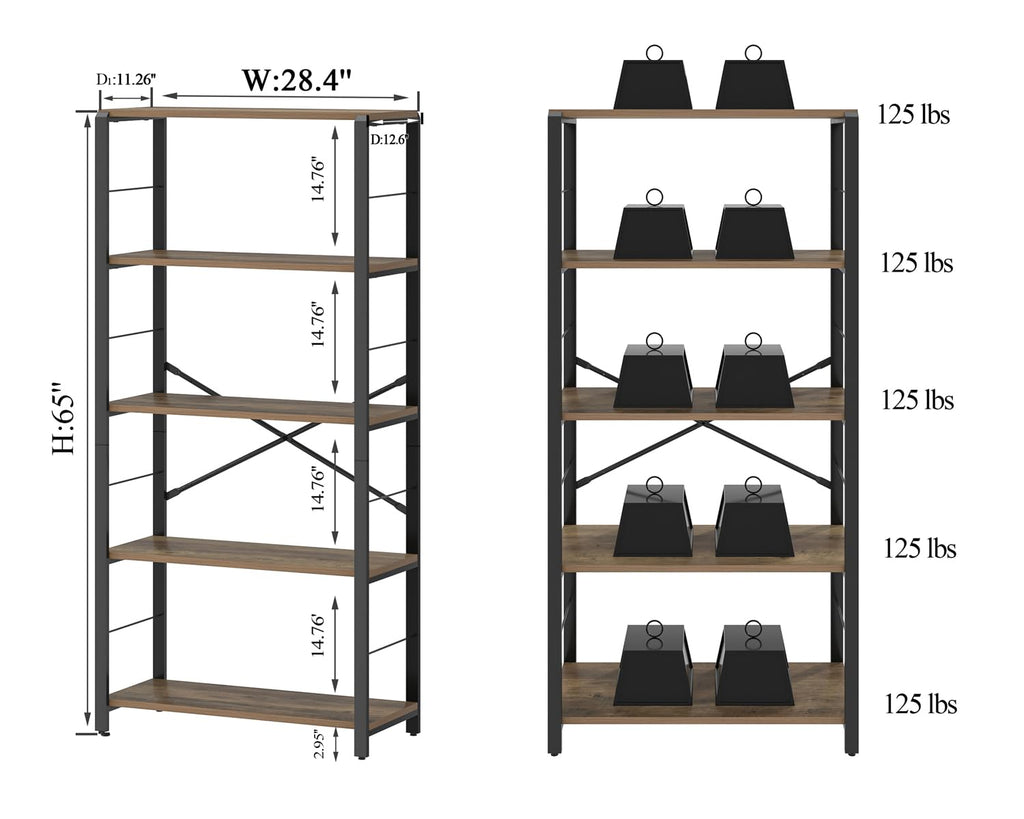5 Tier Wood and Metal Bookshelf E44182