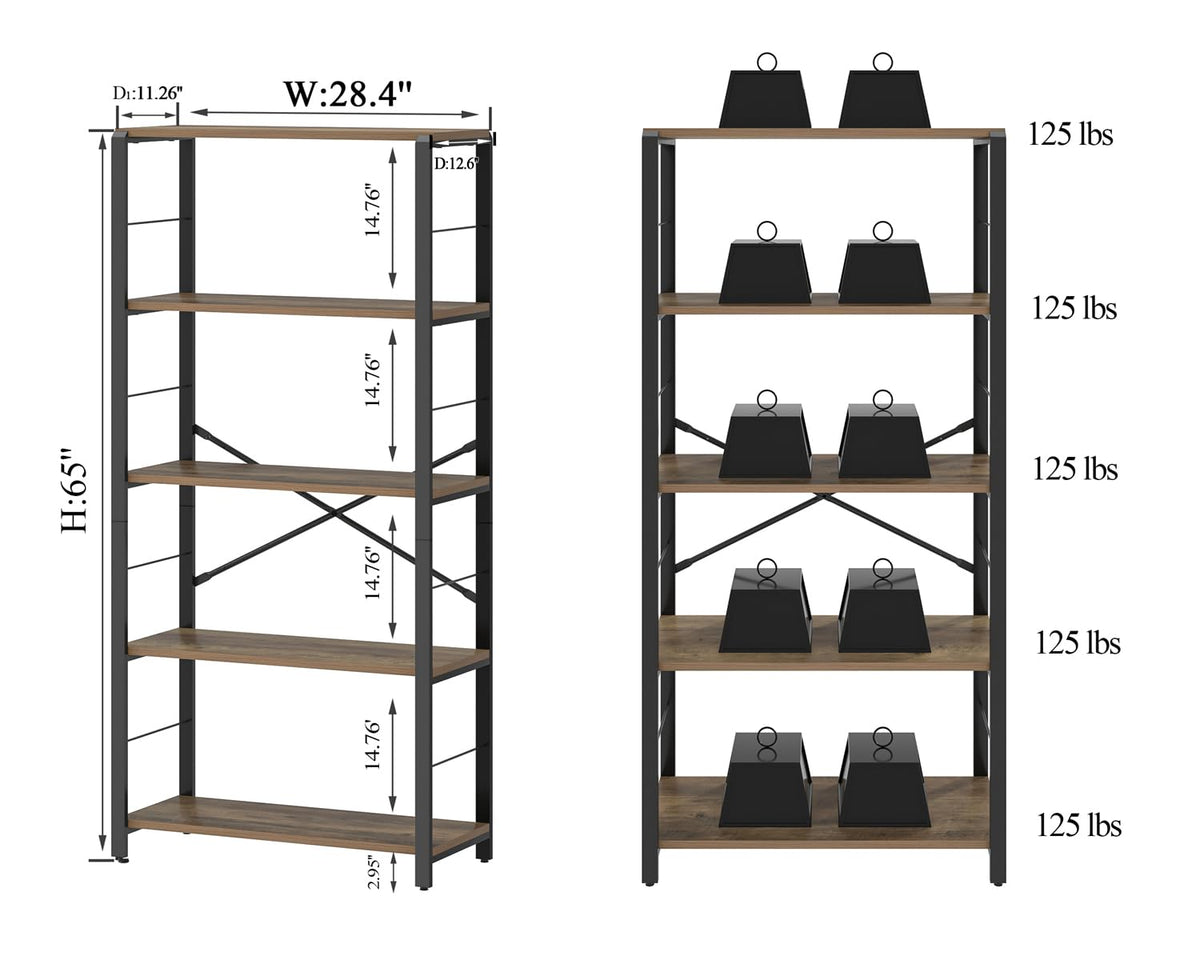 5 Tier Wood and Metal Bookshelf E44182