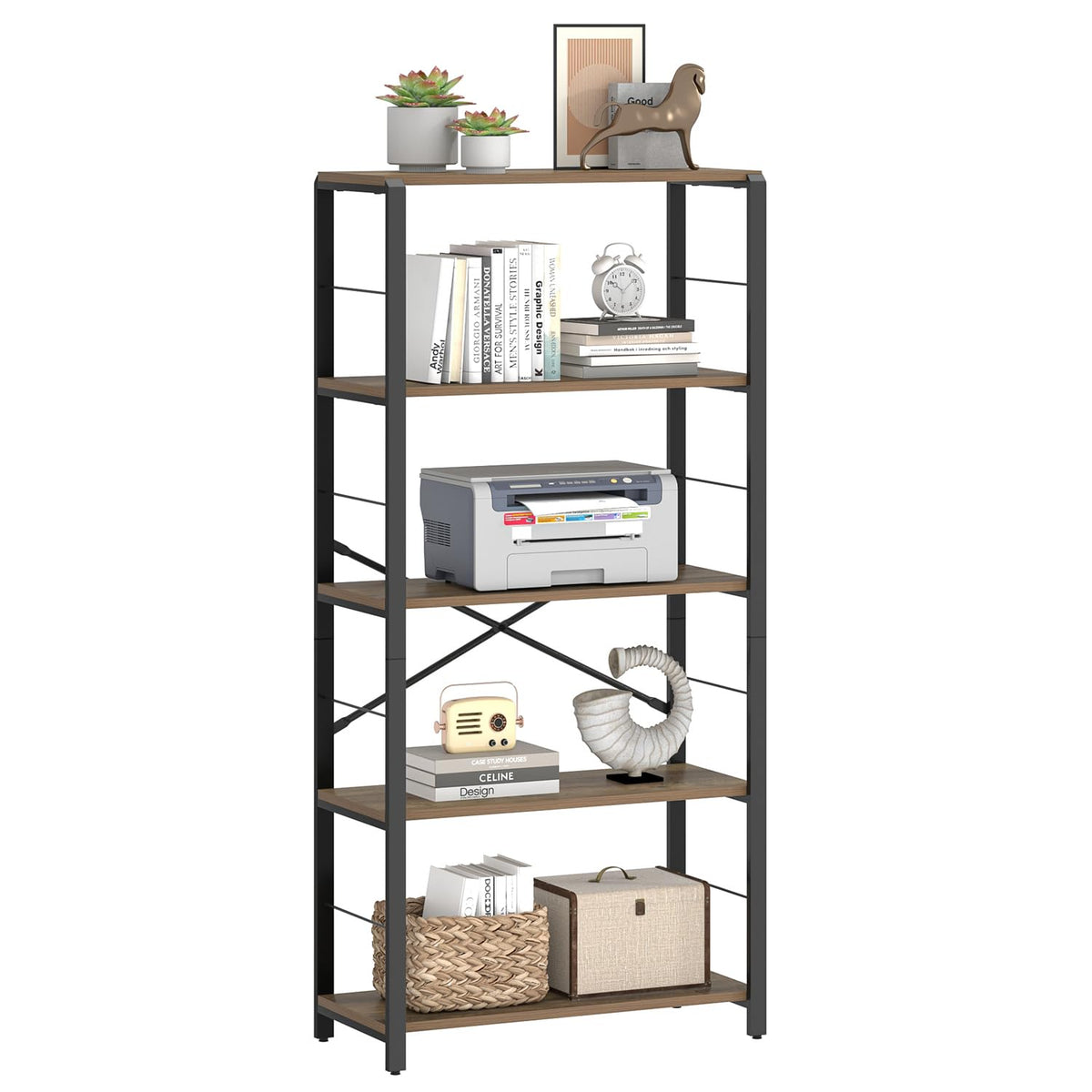 5 Tier Wood and Metal Bookshelf E44182