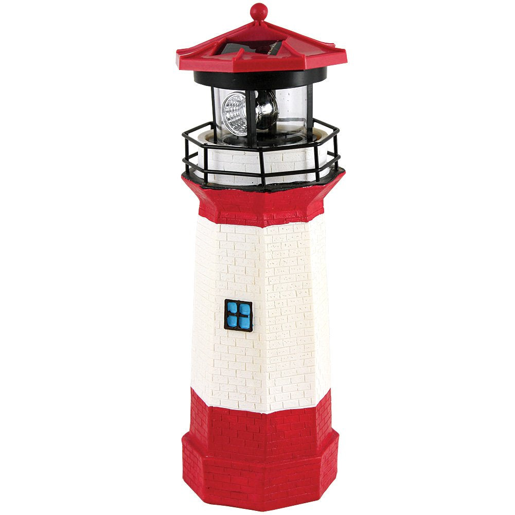15" Red Solar Lighthouse with Rotating LED W30024