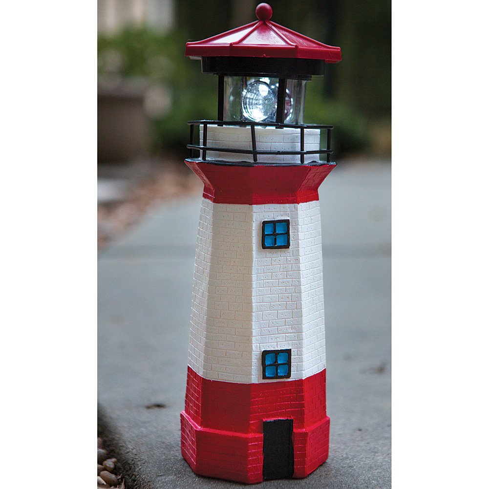 15" Red Solar Lighthouse with Rotating LED W30024