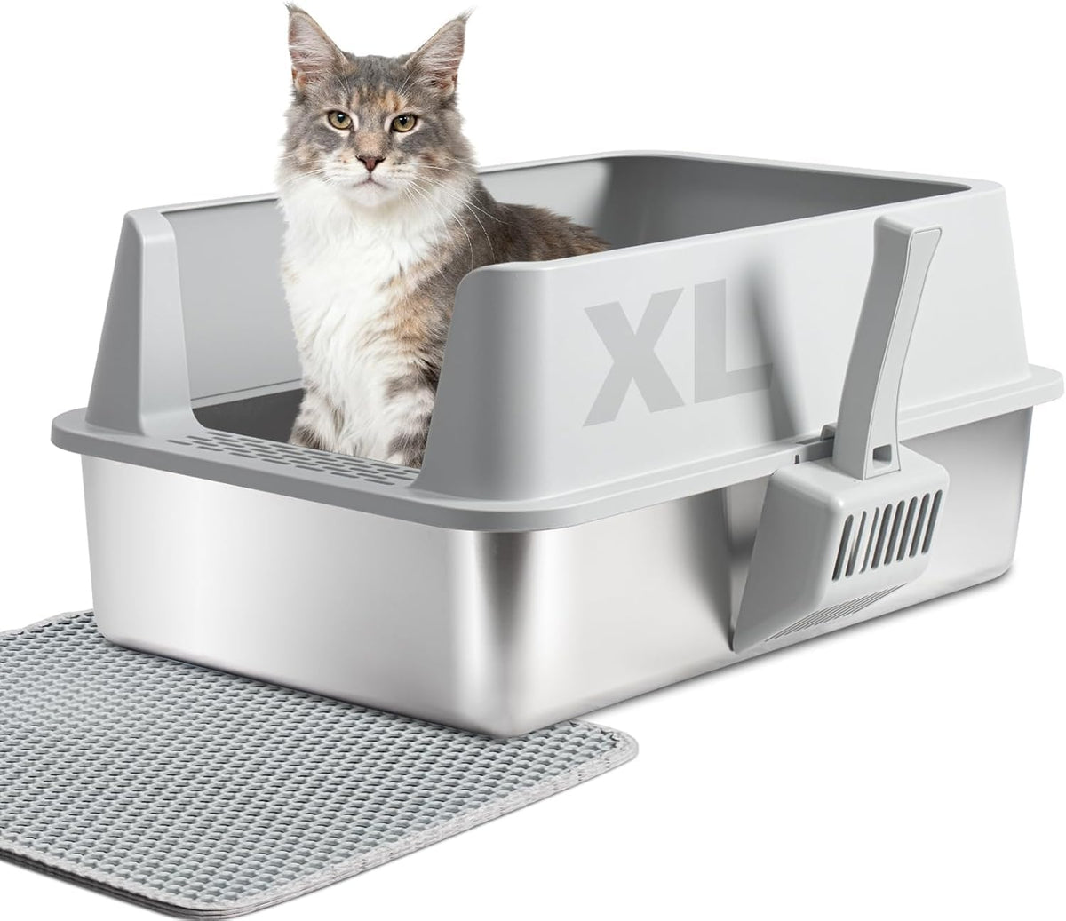 XL Stainless Steel Cat Litter Box with Lid and Scoop G847311