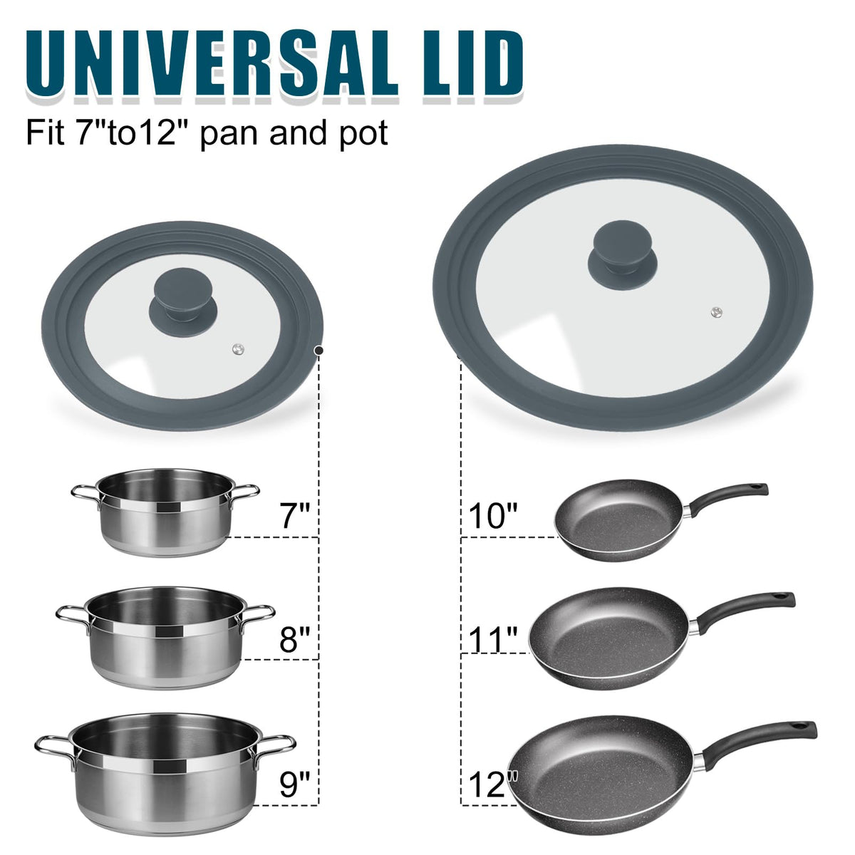 2 Pack Silicone Tempered Glass Universal Lid for Pots Pans and Skillets X231