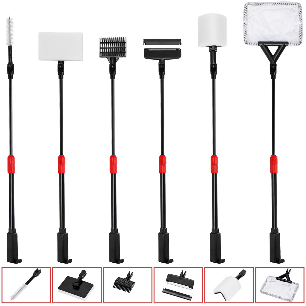 6 in 1 Aquarium Cleaning Tool Kit with Adjustable Telescopic Long Handle D51776