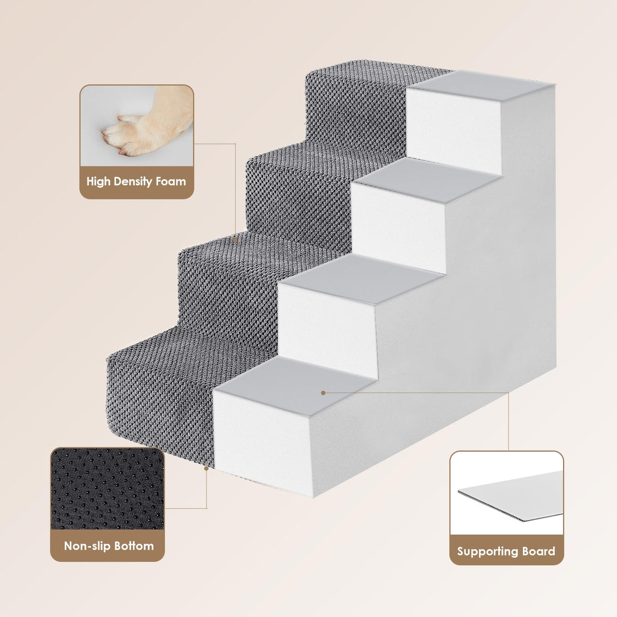 4-Step Grey Dog Stairs V35983