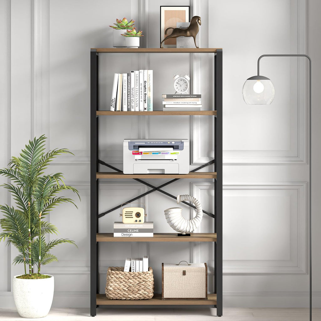 5 Tier Wood and Metal Bookshelf E44182