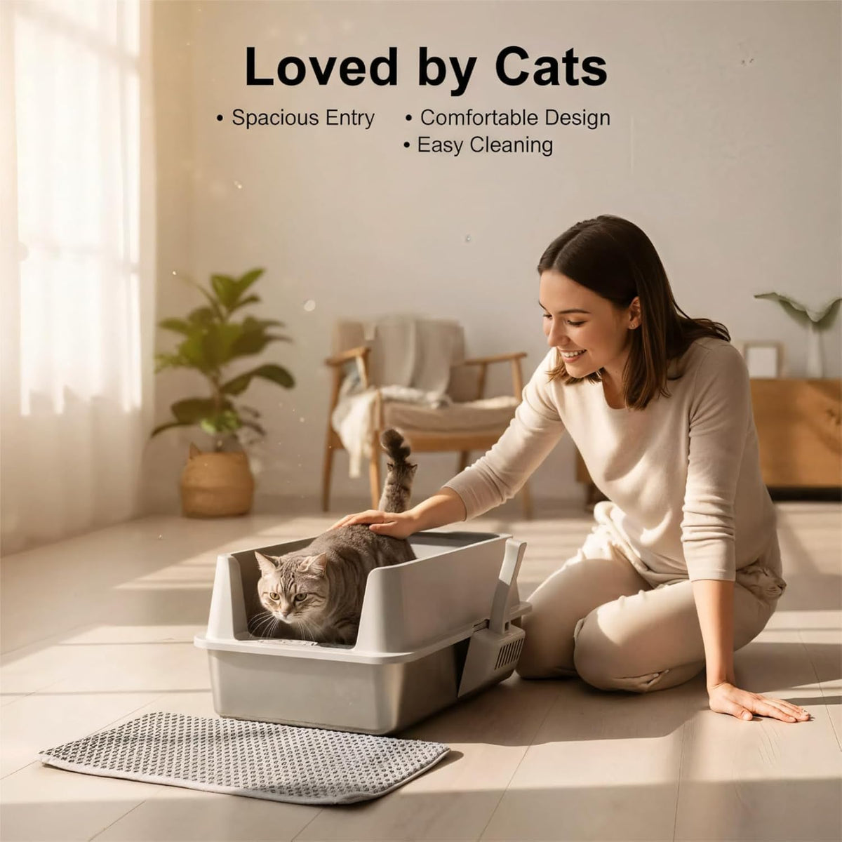 XL Stainless Steel Cat Litter Box with Lid and Scoop G847311
