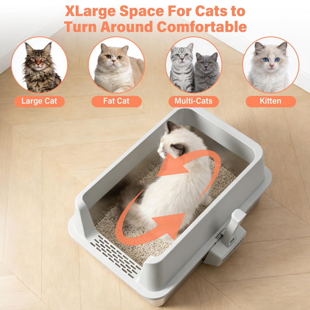 XL Stainless Steel Cat Litter Box with Lid and Scoop G847311