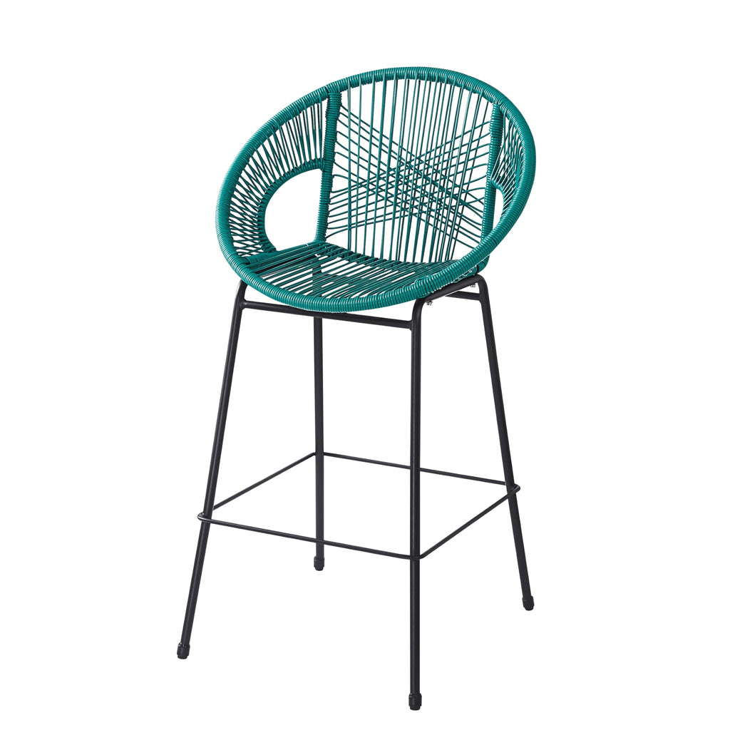 Teal Faux Wicker Outdoor Bar Stool, Set of 2 M4384