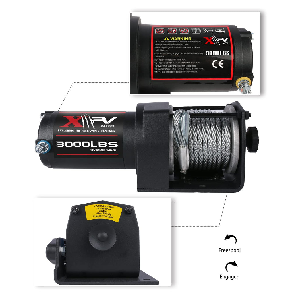 3000 lb 12V DC Electric Winch with Wireless Remote and Corded Control J5351