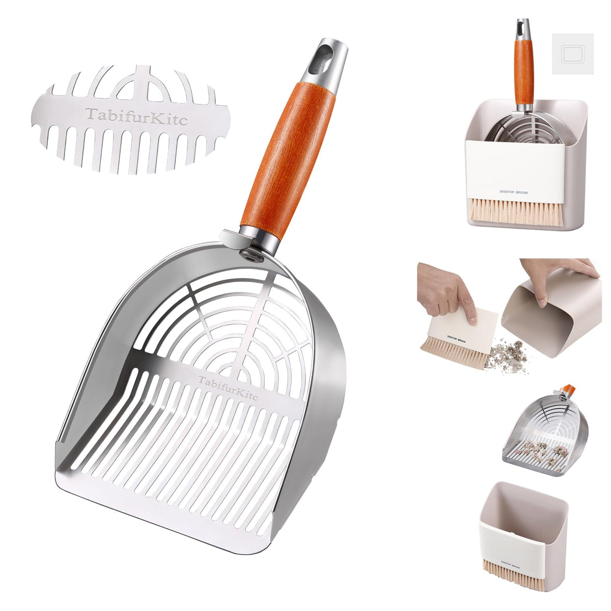 304 Stainless Steel Cat Litter Scoop with Holder Stand V4587