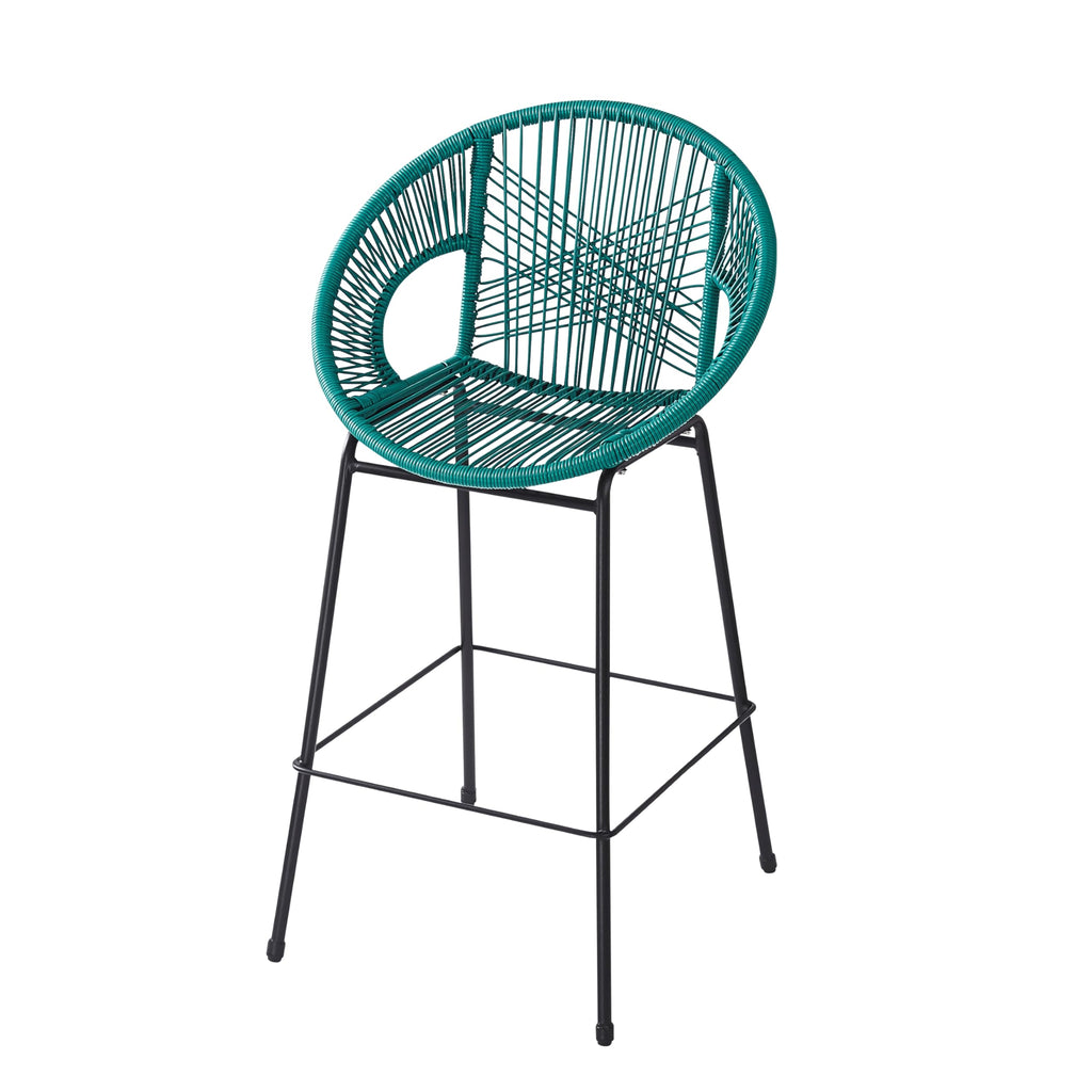 Teal Faux Wicker Outdoor Bar Stool, Set of 2 M4384
