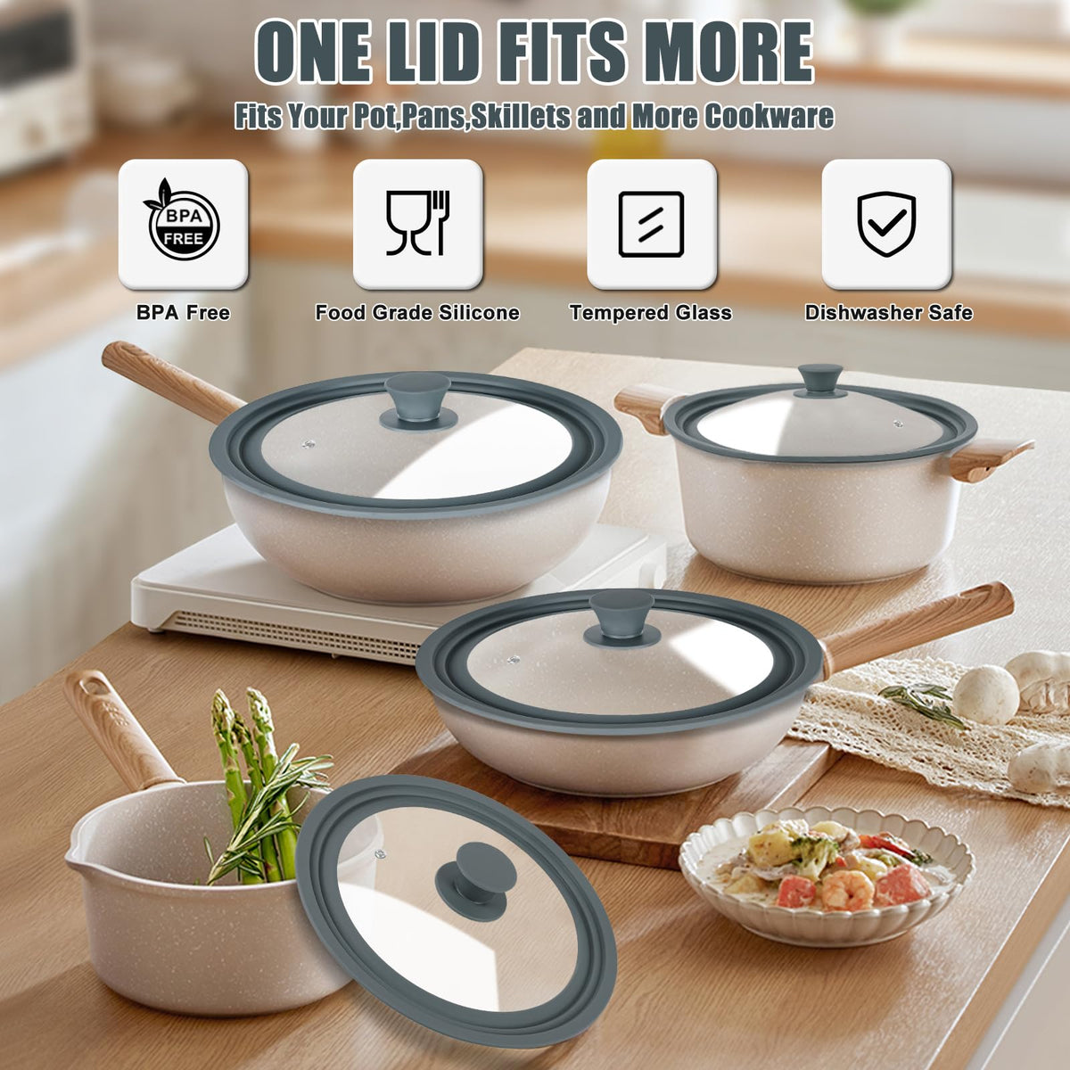 2 Pack Silicone Tempered Glass Universal Lid for Pots Pans and Skillets X231