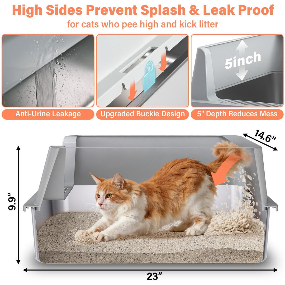 XL Stainless Steel Cat Litter Box with Lid and Scoop G847311