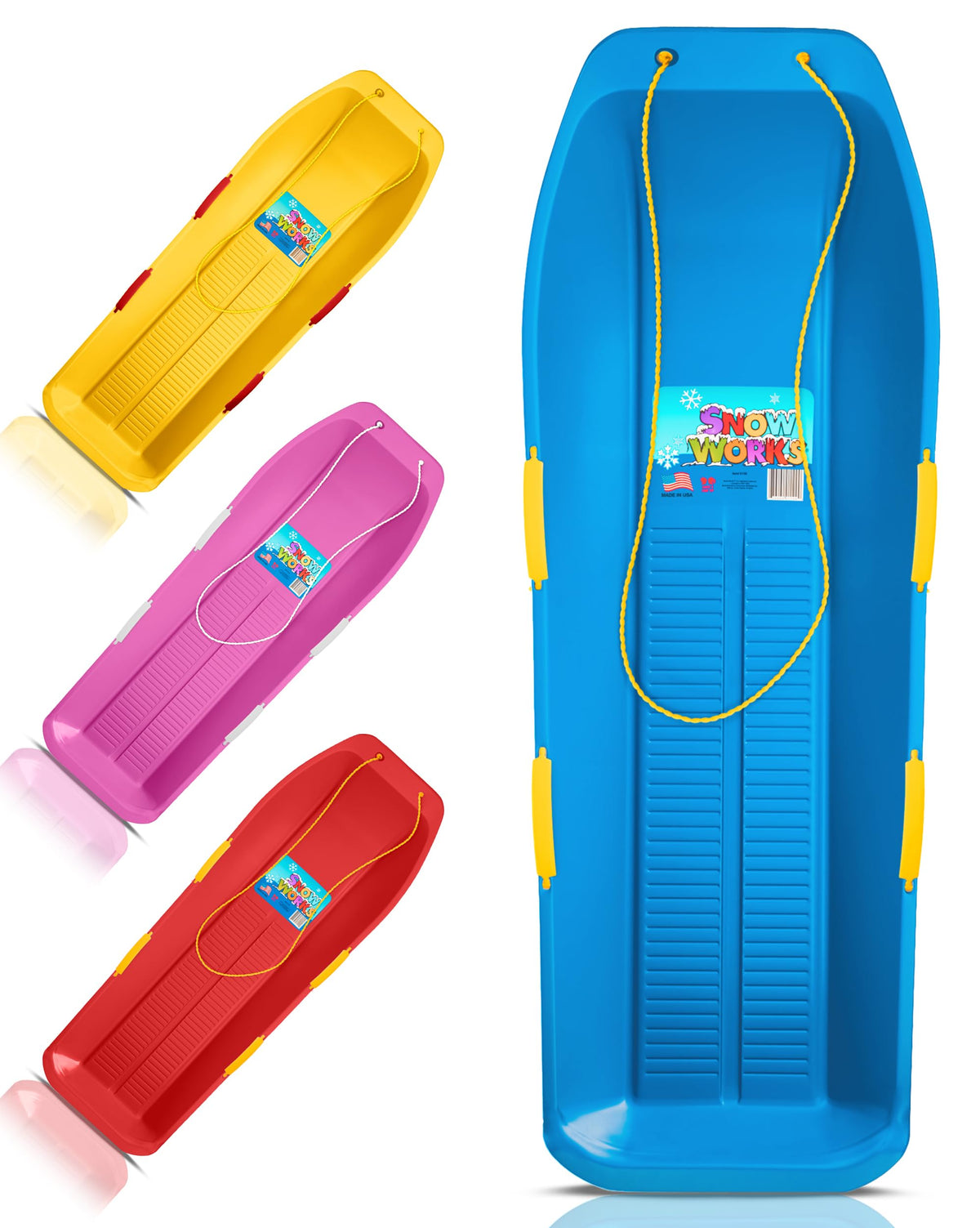 47.5" High-Density Plastic Toboggan Sled with Handles and Pull Rope O411850