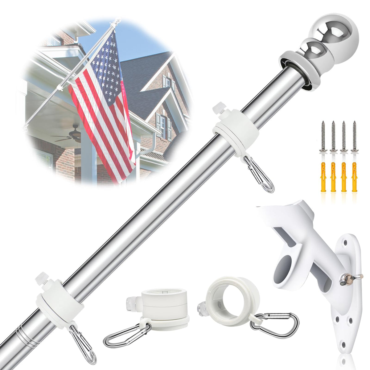 5FT Stainless Steel Wall Mounted Flag Pole Kit U160934