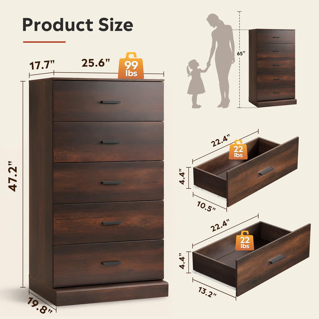 Brown 5 Drawer Dresser V7631