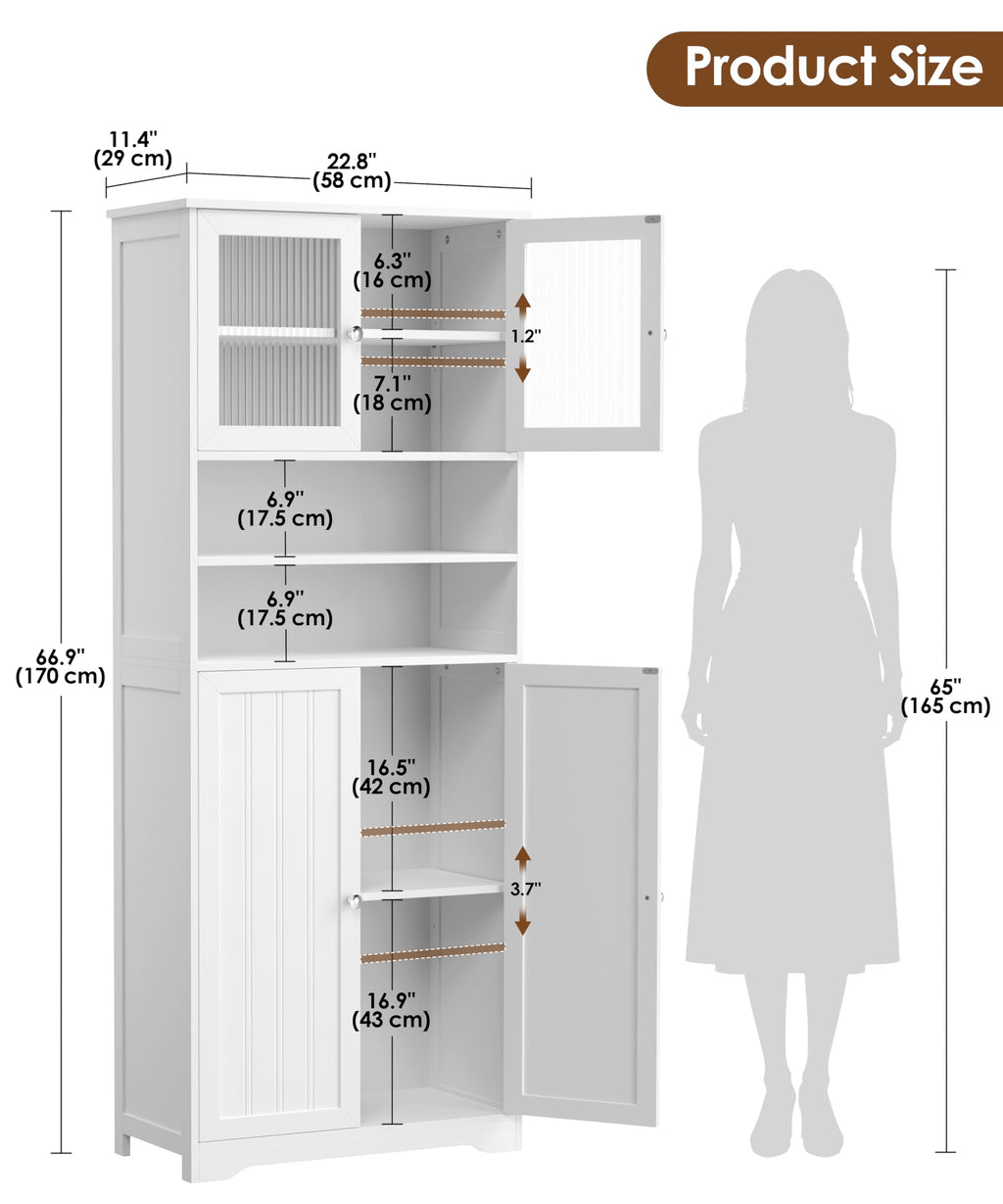 66.9" H Tall White Bathroom Storage Cabinet V890