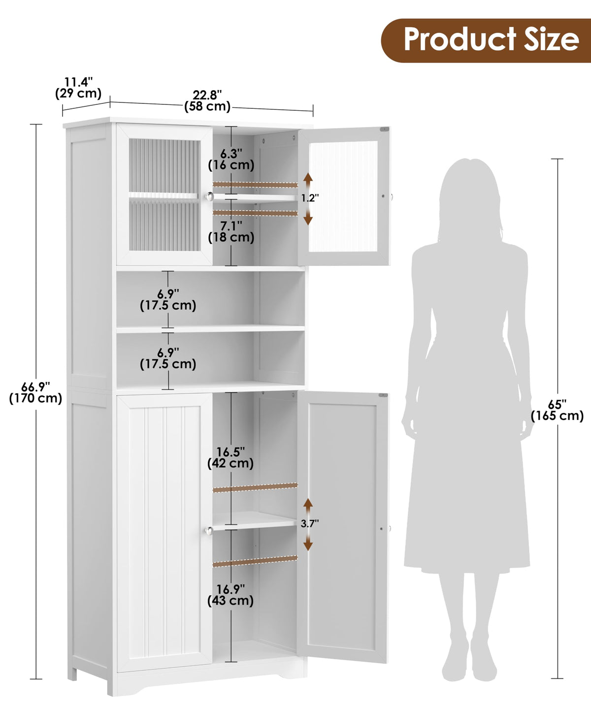 66.9" H Tall White Bathroom Storage Cabinet V890