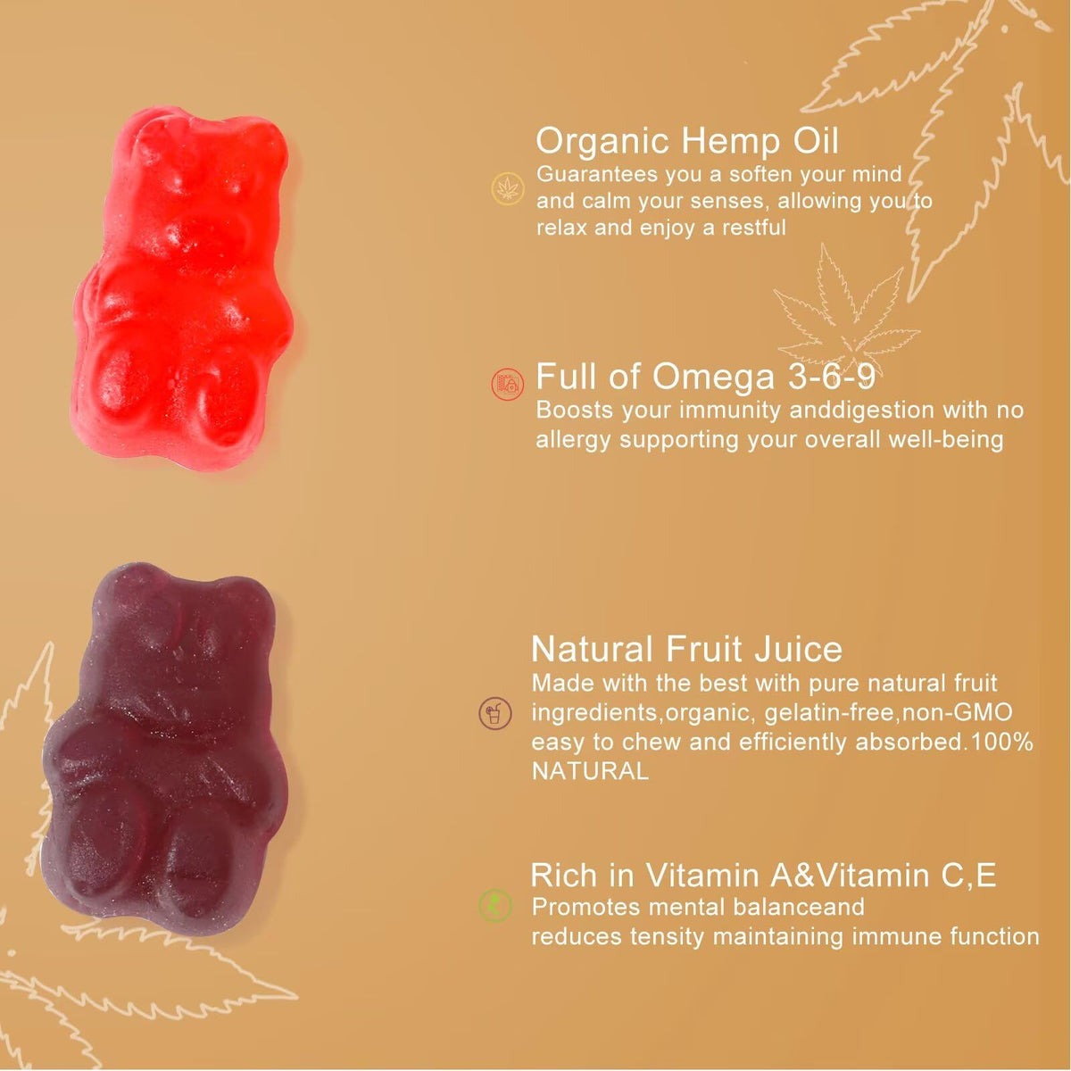 Assorted Fruit Flavors Hemp Gummies W3983