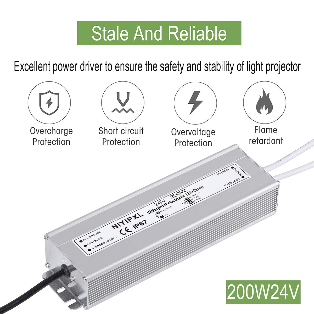 200 Watts 24V DC Waterproof IP67 LED Power Supply V4073