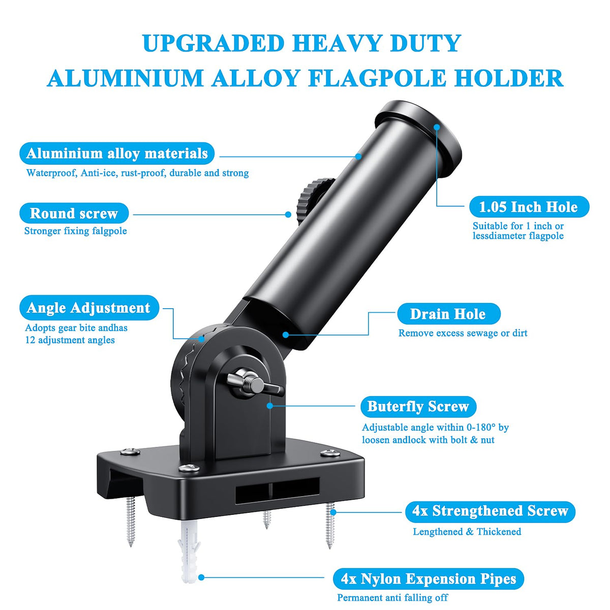 Adjustable Heavy Duty Aluminum Flag Pole Holder P30258