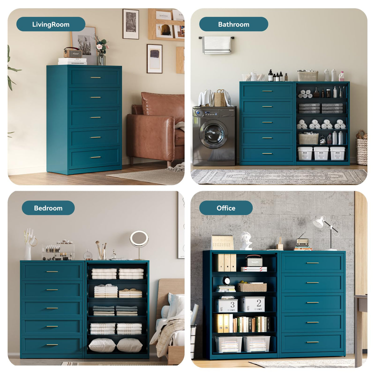 Blue 5 Drawer Metal Dresser Y53973