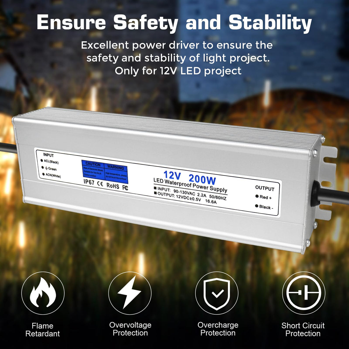 200W IP67 Waterproof 12V LED Driver O8886