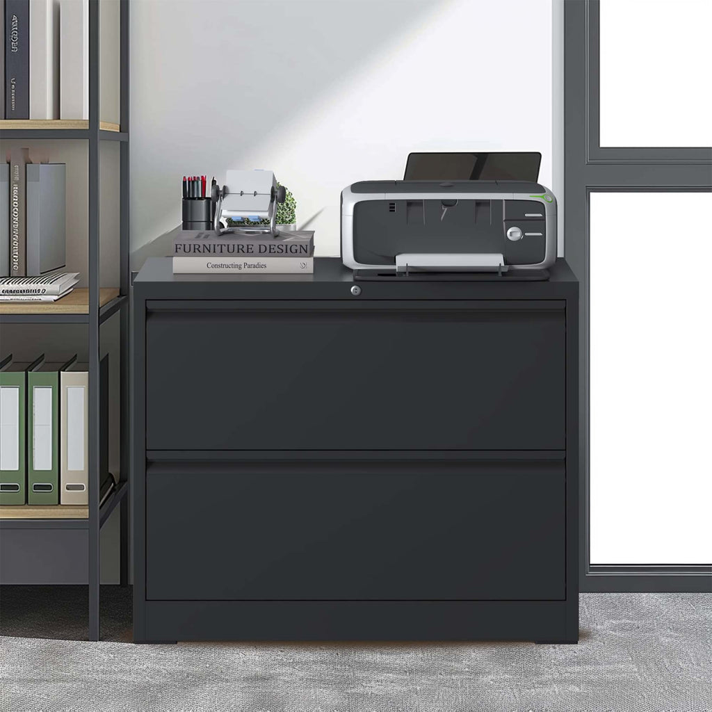2 Drawer Black Metal File Cabinet with Lock B123