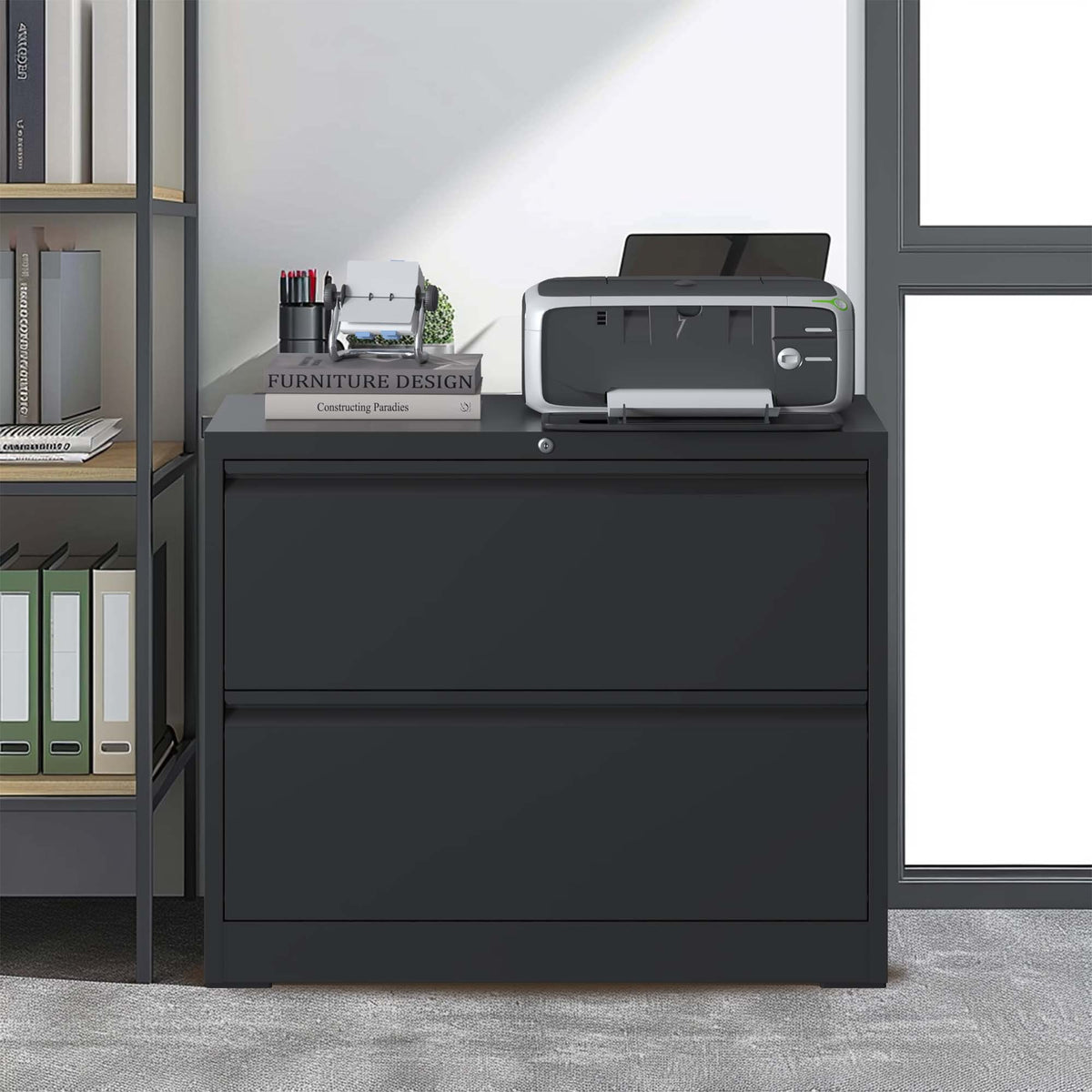 2 Drawer Black Metal File Cabinet with Lock B123