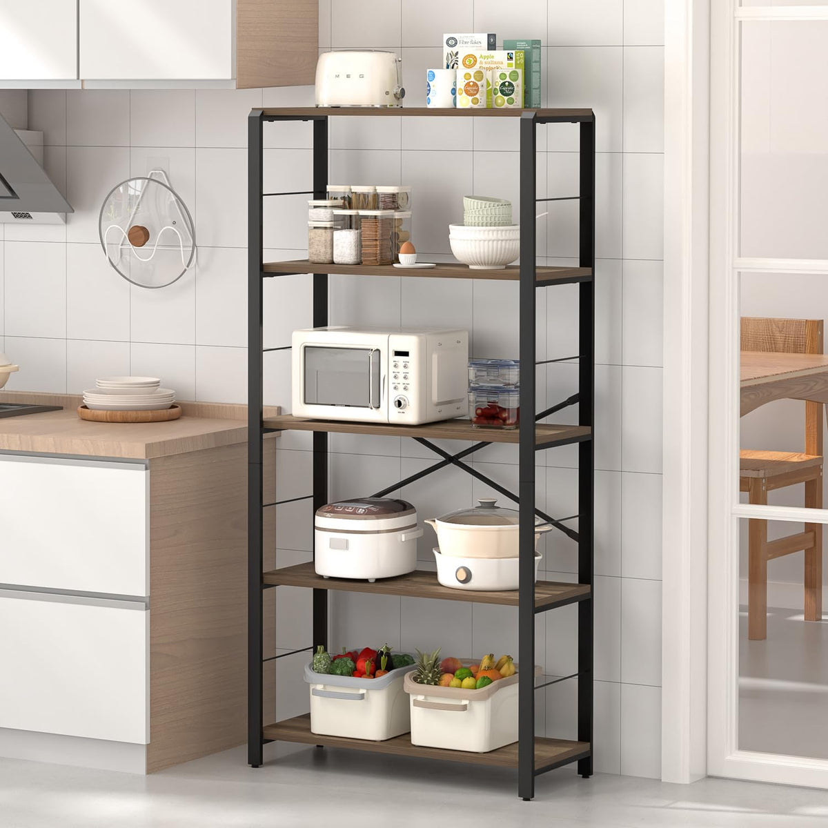 5 Tier Wood and Metal Bookshelf E44182
