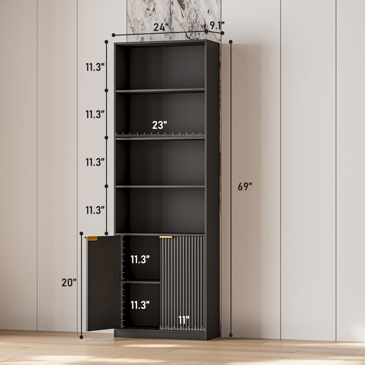 69" Tall 6 Shelf Bookcase with Doors W40392