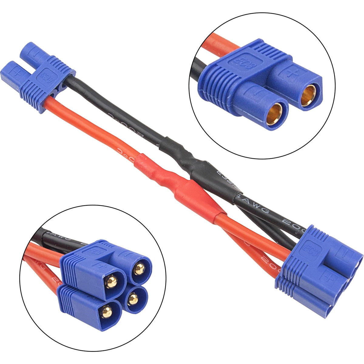 3Pcs 14AWG Silicone Y Splitter Cable Adapter 1 Female to 2 Male N864084