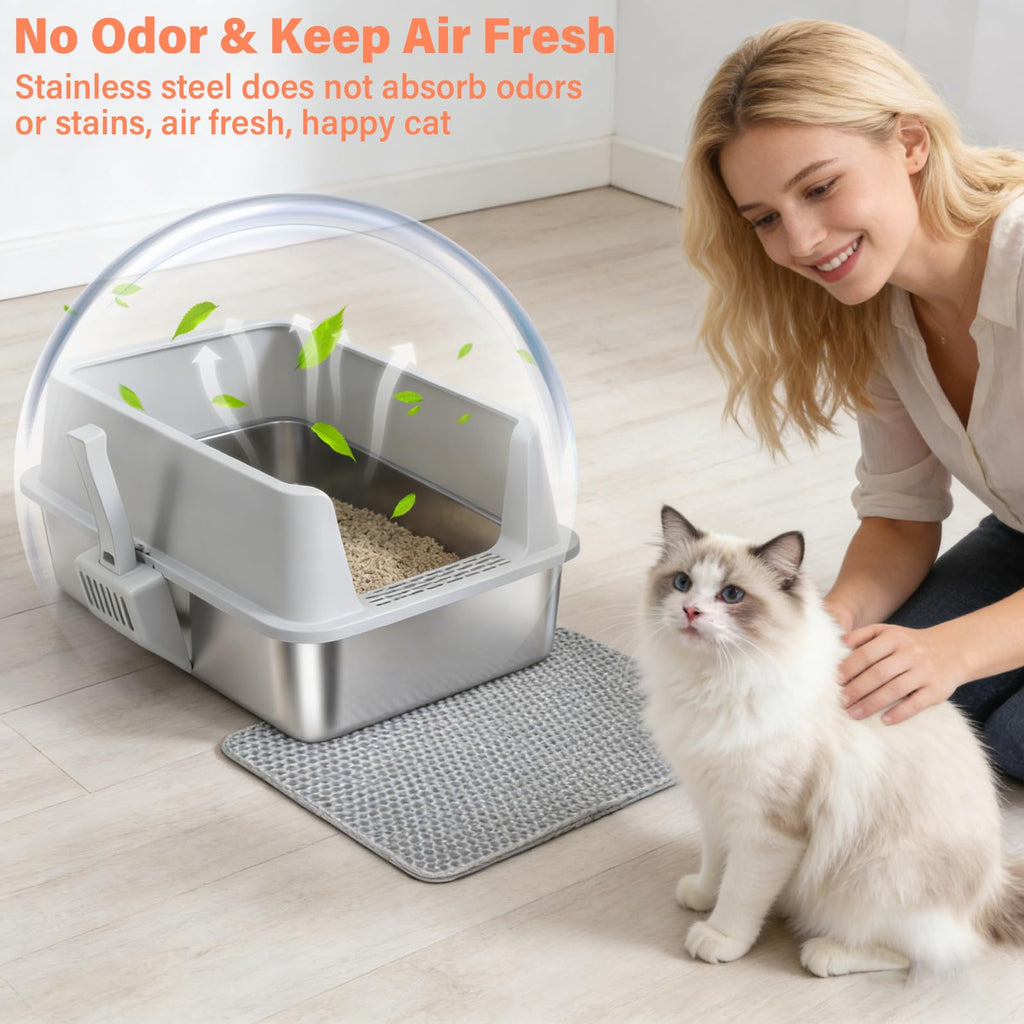 XL Stainless Steel Cat Litter Box with Lid and Scoop G847311
