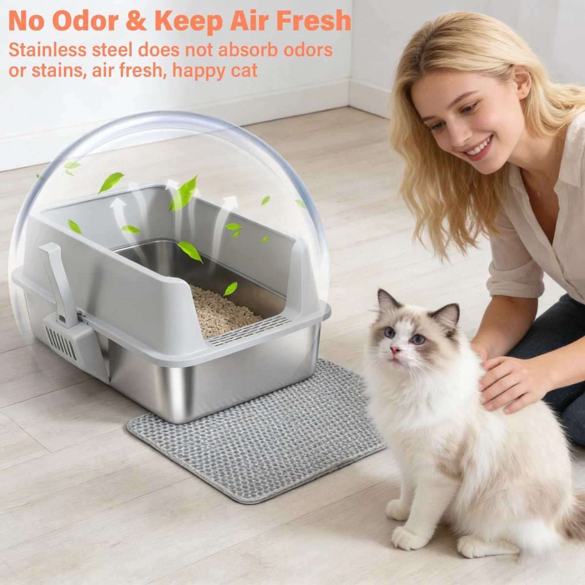 XL Stainless Steel Cat Litter Box with Lid and Scoop G847311