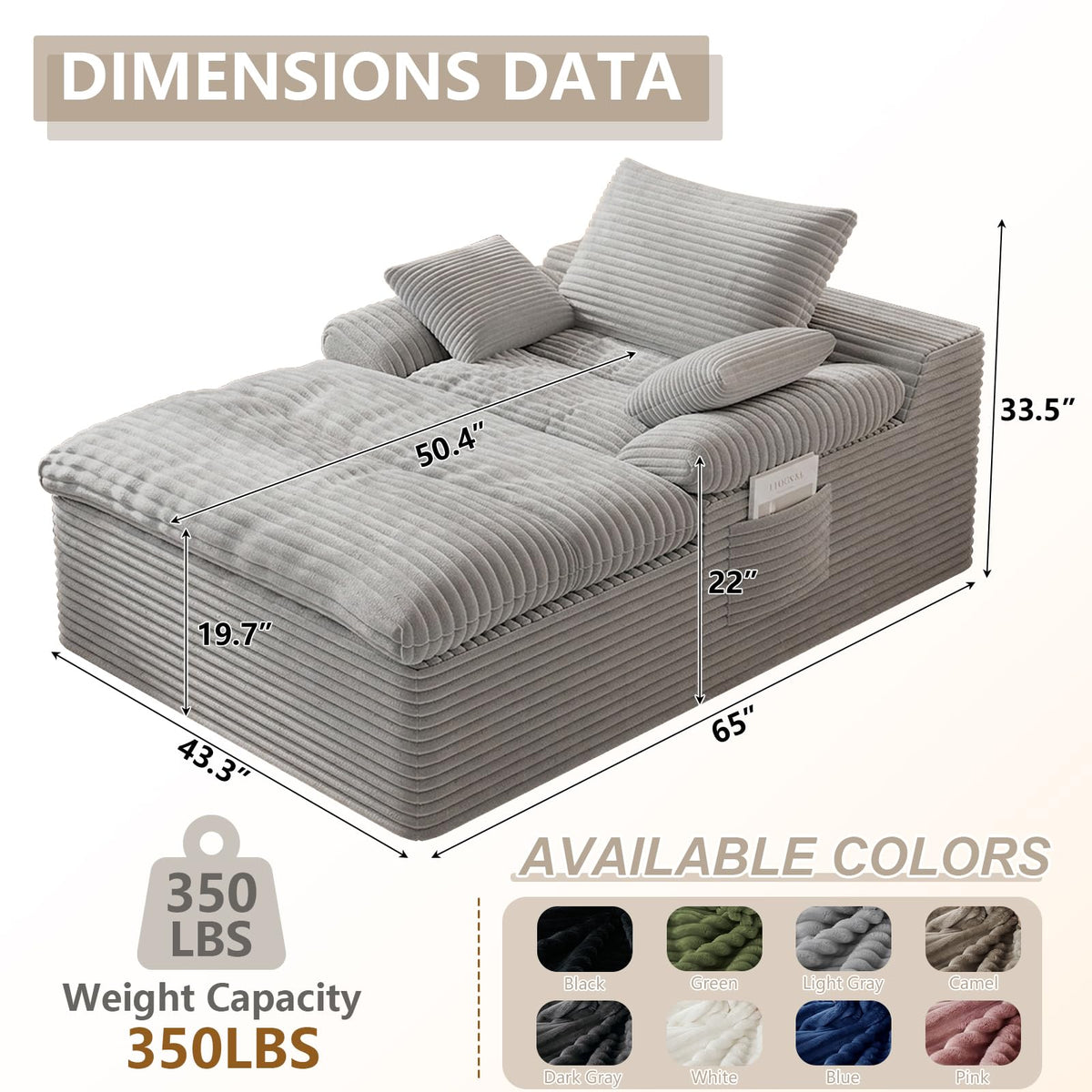 67" Oversized Corduroy Chaise Lounge O434910