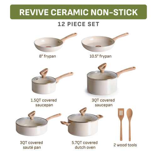 12 Piece Beige Granite Ceramic Nonstick Cookware Set Z1892