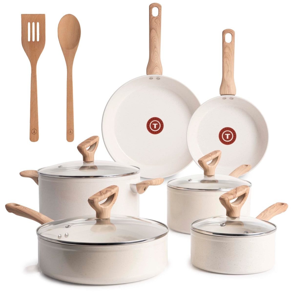 12 Piece Beige Granite Ceramic Nonstick Cookware Set Z1892