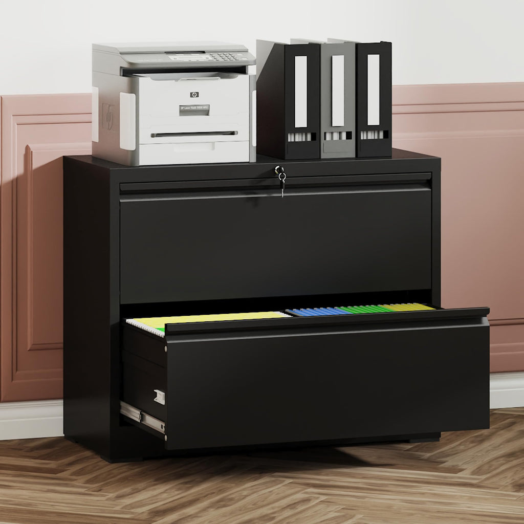2 Drawer Black Metal File Cabinet with Lock B123