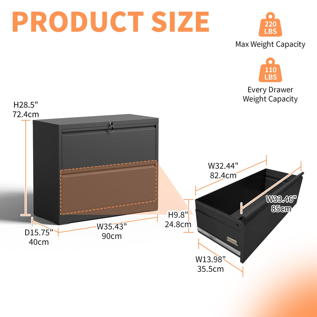 2 Drawer Black Metal File Cabinet with Lock B123