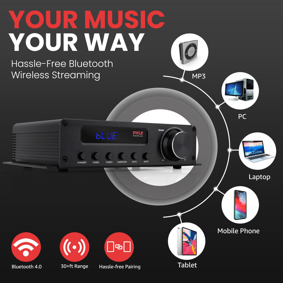 100W 5 Channel Bluetooth Home Theater Audio Amplifier H7962