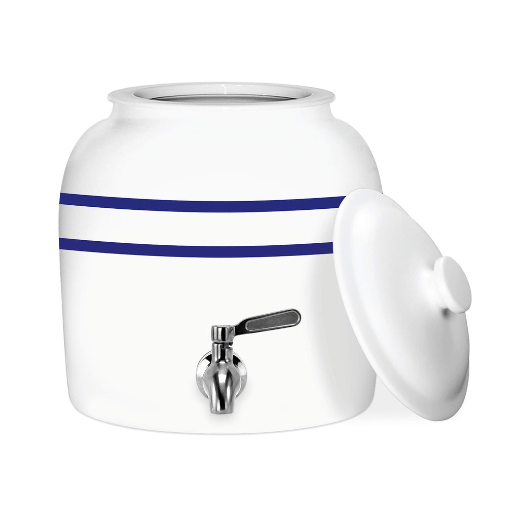 Porcelain Ceramic Crock Water Dispenser with Stainless Steel Faucet and Lid W9051