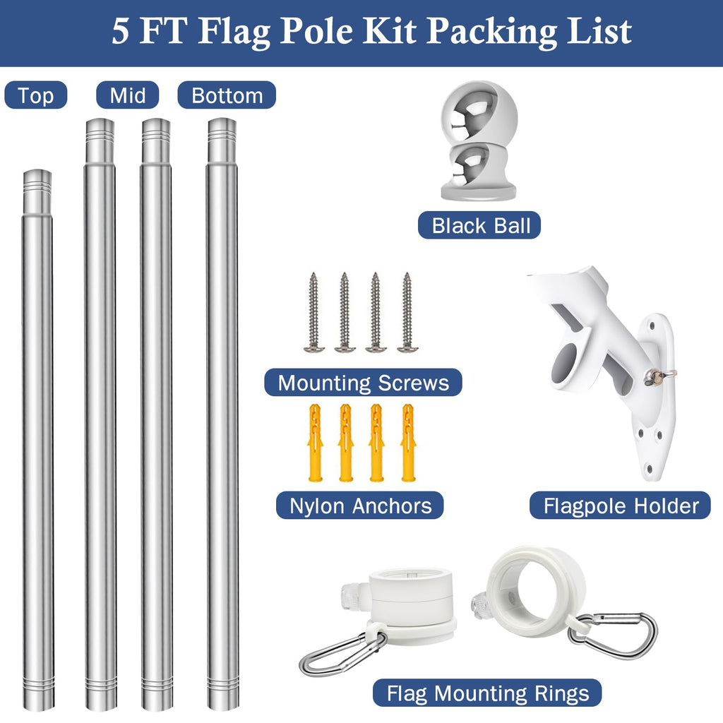 5FT Stainless Steel Wall Mounted Flag Pole Kit U160934