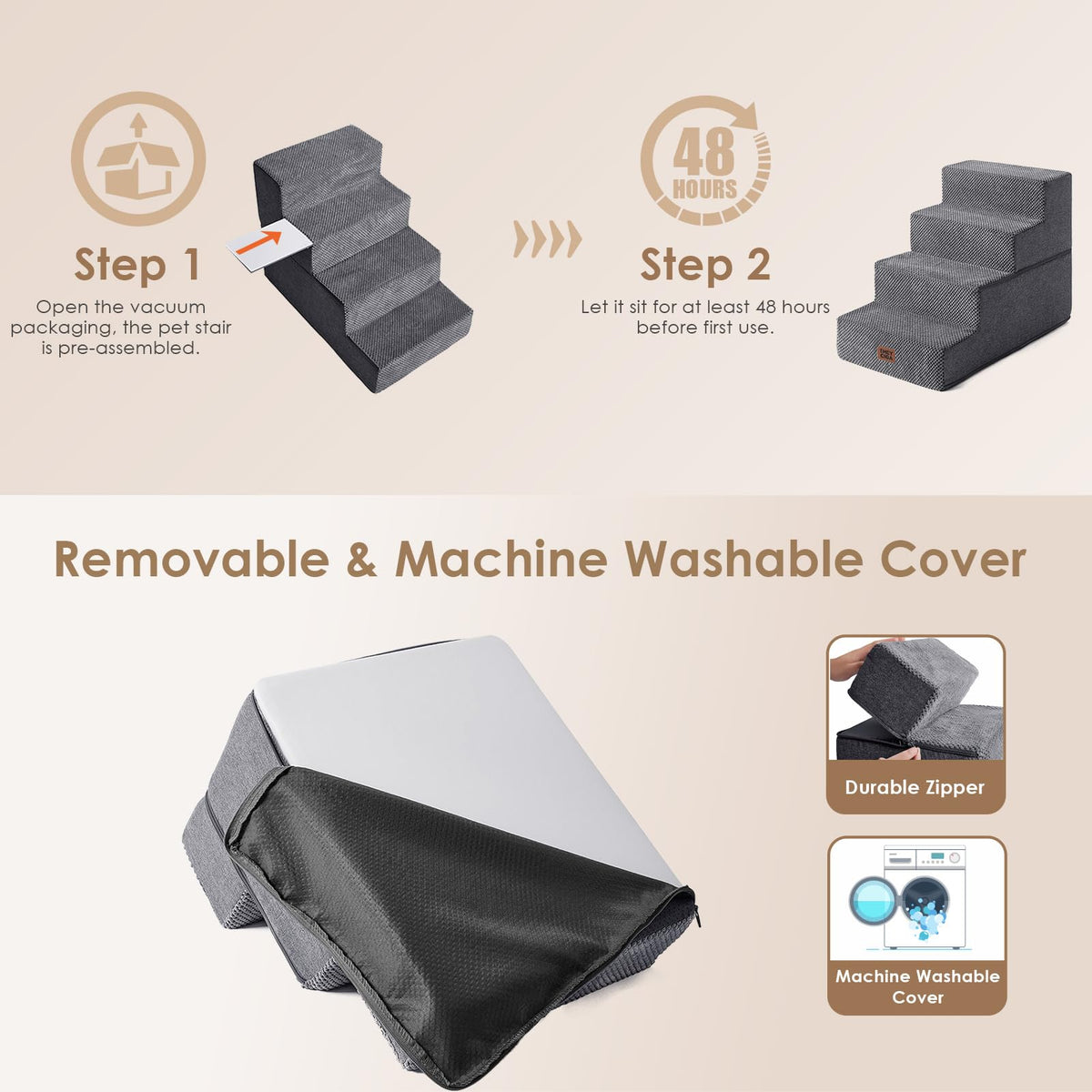 4-Step Grey Dog Stairs V35983